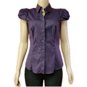 Prada Women's Size 42/US 8/M Top Blouse Purple Button Up, Short Sleeves